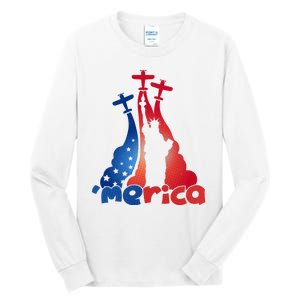 Patriotic Merica Classic Airplane Airshow Statue Of Liberty Tall Long Sleeve T-Shirt