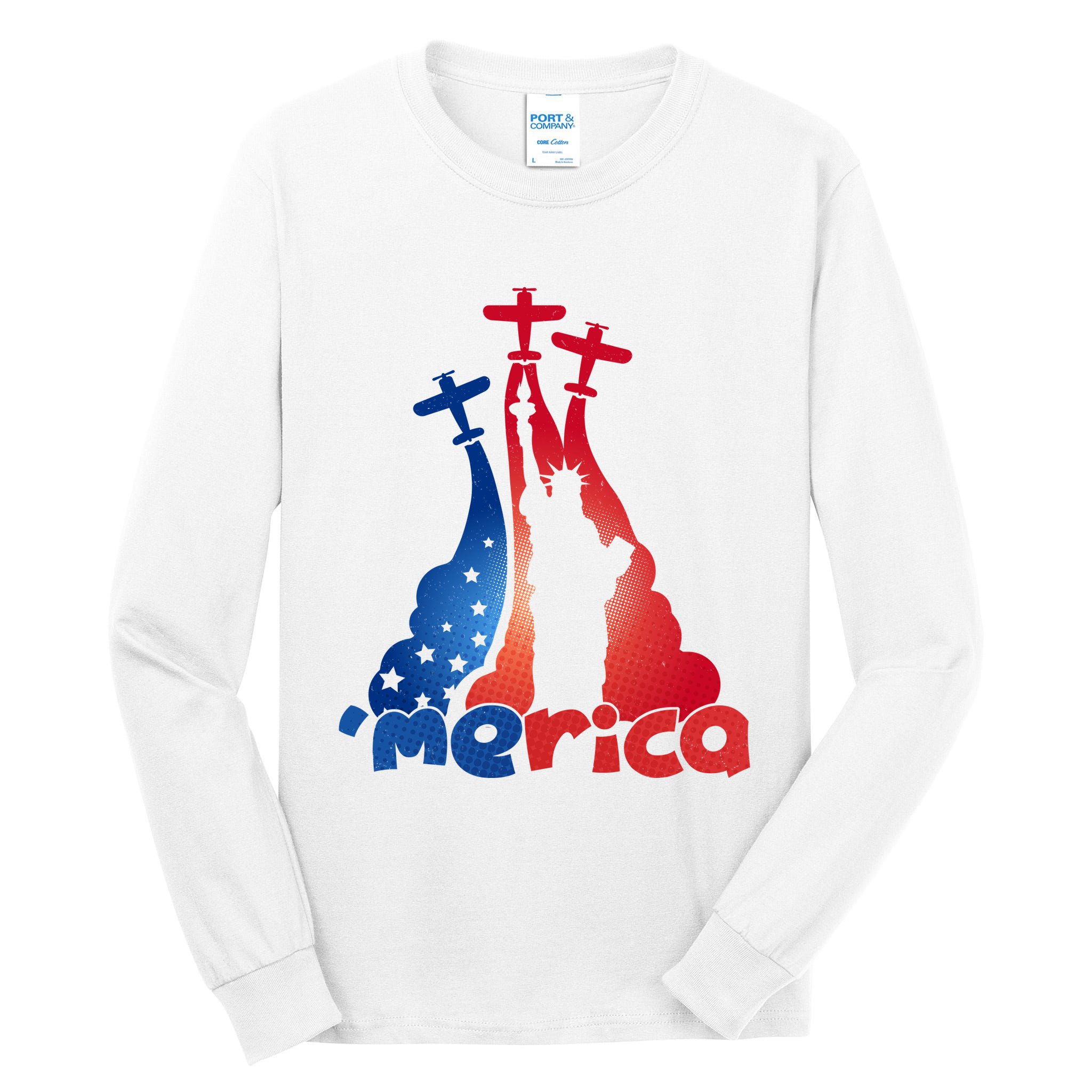 Patriotic Merica Classic Airplane Airshow Statue Of Liberty Tall Long Sleeve T-Shirt