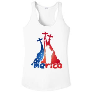 Patriotic Merica Classic Airplane Airshow Statue Of Liberty Ladies PosiCharge Competitor Racerback Tank