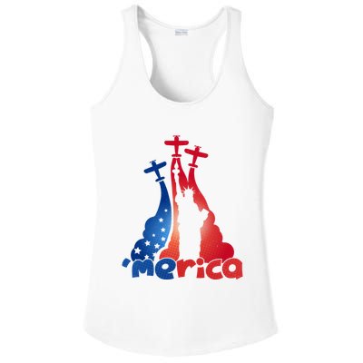 Patriotic Merica Classic Airplane Airshow Statue Of Liberty Ladies PosiCharge Competitor Racerback Tank
