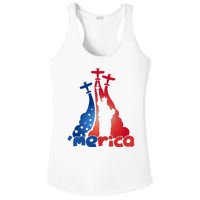 Patriotic Merica Classic Airplane Airshow Statue Of Liberty Ladies PosiCharge Competitor Racerback Tank