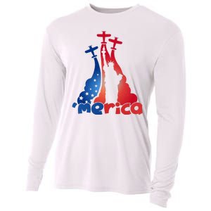 Patriotic Merica Classic Airplane Airshow Statue Of Liberty Cooling Performance Long Sleeve Crew