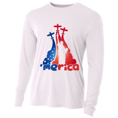Patriotic Merica Classic Airplane Airshow Statue Of Liberty Cooling Performance Long Sleeve Crew