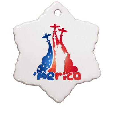 Patriotic Merica Classic Airplane Airshow Statue Of Liberty Ceramic Star Ornament