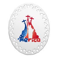 Patriotic Merica Classic Airplane Airshow Statue Of Liberty Ceramic Oval Ornament