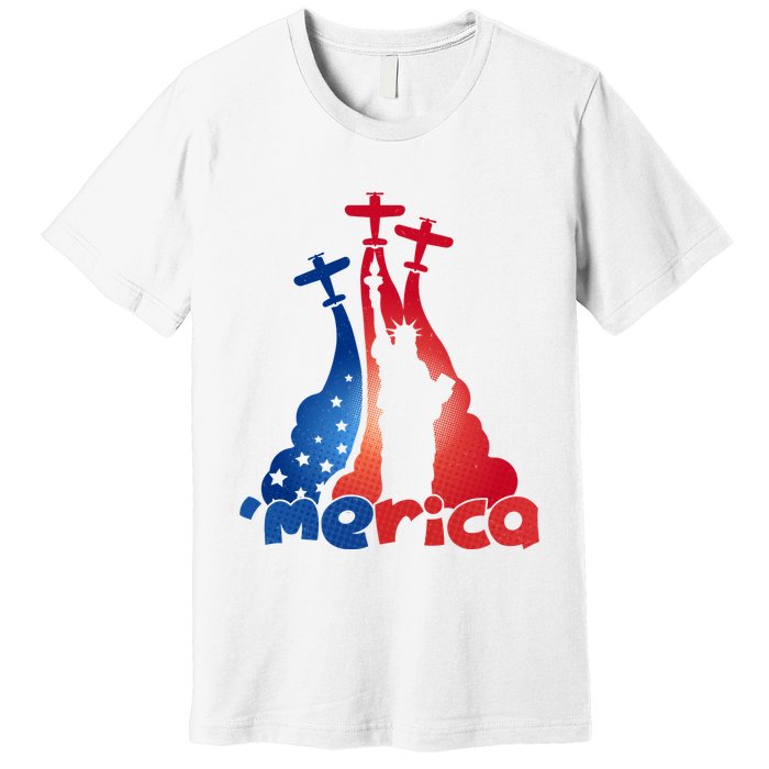 Patriotic Merica Classic Airplane Airshow Statue Of Liberty Premium T-Shirt