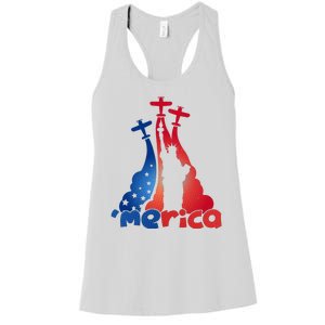 Patriotic Merica Classic Airplane Airshow Statue Of Liberty Women's Racerback Tank