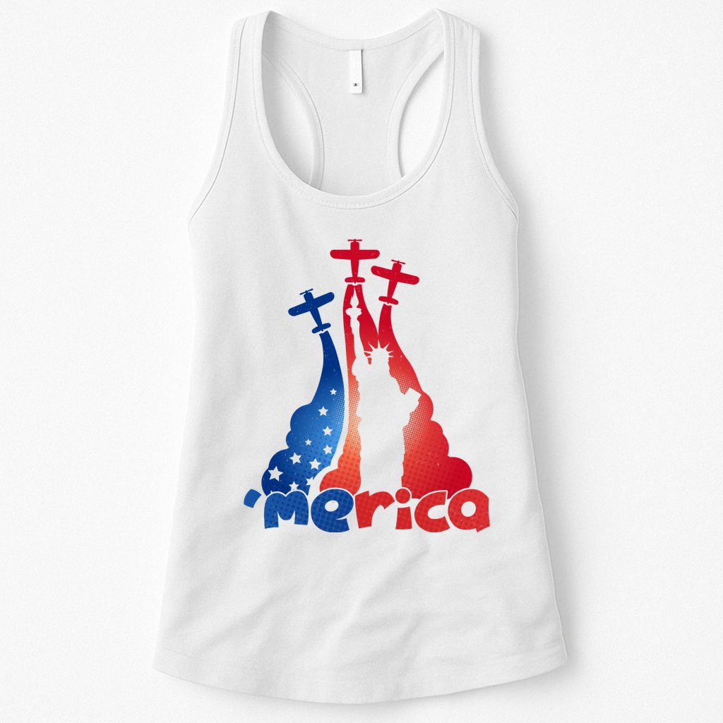 Patriotic Merica Classic Airplane Airshow Statue Of Liberty Womens Tank Top