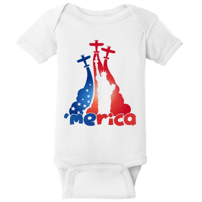 Patriotic Merica Classic Airplane Airshow Statue Of Liberty Baby Bodysuit