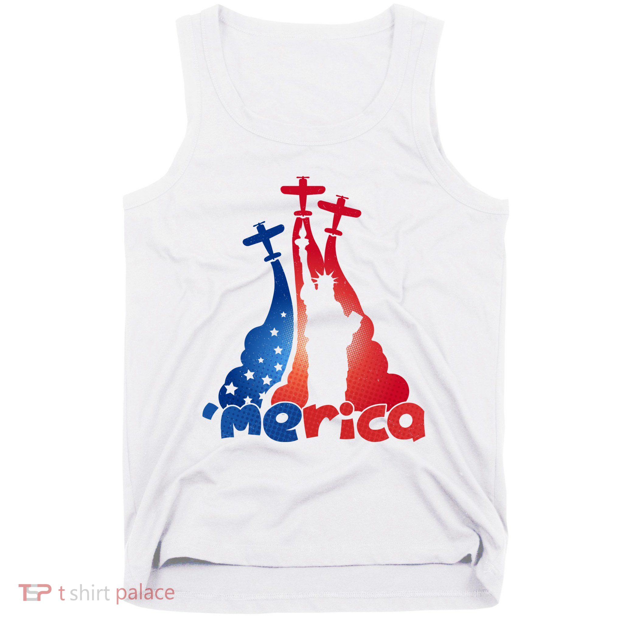 Patriotic Merica Classic Airplane Airshow Statue Of Liberty Tank Top
