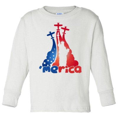 Patriotic Merica Classic Airplane Airshow Statue Of Liberty Toddler Long Sleeve Shirt