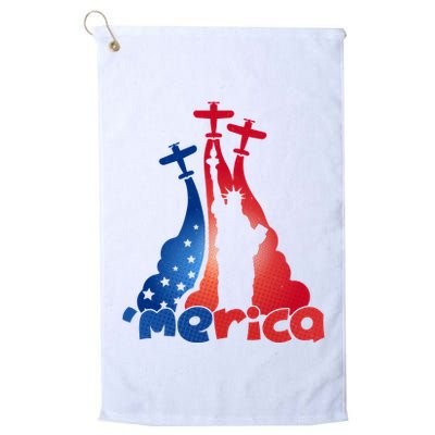 Patriotic Merica Classic Airplane Airshow Statue Of Liberty Golf Towel