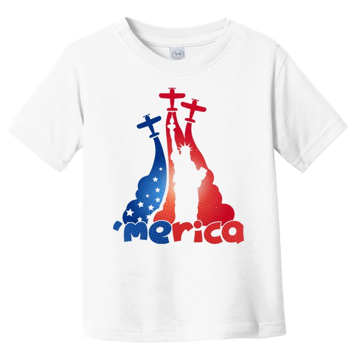 Patriotic Merica Classic Airplane Airshow Statue Of Liberty Toddler T-Shirt