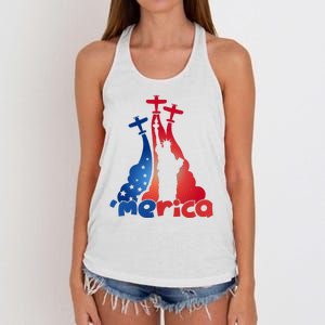 Patriotic Merica Classic Airplane Airshow Statue Of Liberty Women's Knotted Racerback Tank