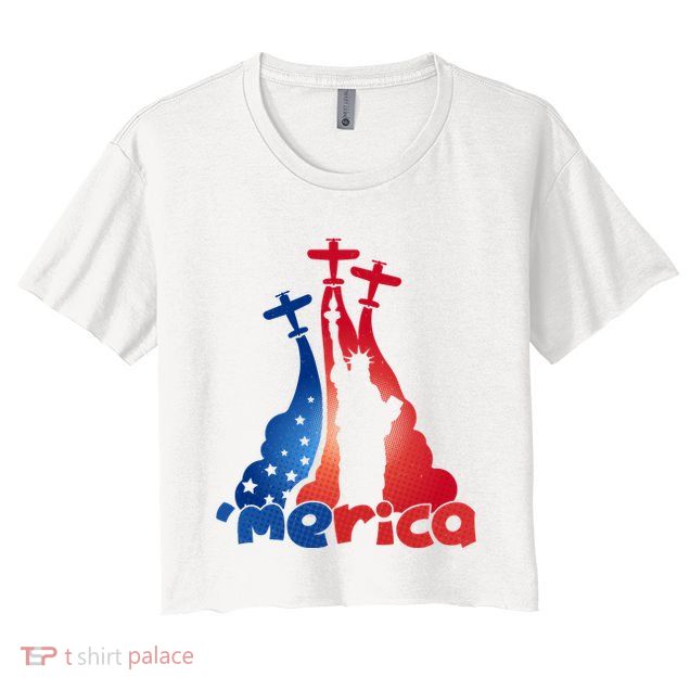 Patriotic Merica Classic Airplane Airshow Statue Of Liberty Crop Top
