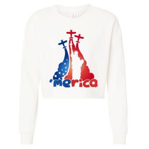 Patriotic Merica Classic Airplane Airshow Statue Of Liberty Cropped Pullover Crew