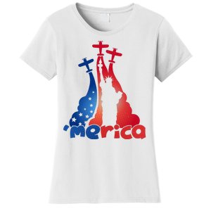 Patriotic Merica Classic Airplane Airshow Statue Of Liberty Women's T-Shirt