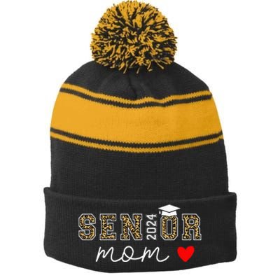 Proud Mom Class of 2024 Senior Graduate mothers day 24 grad Stripe Pom Pom Beanie