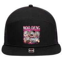 Pink Moo Deng Meme Hippo Funny 7 Panel Mesh Trucker Snapback Hat