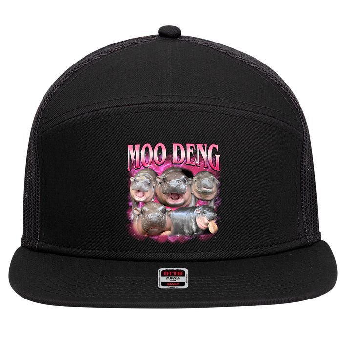 Pink Moo Deng Meme Hippo Funny 7 Panel Mesh Trucker Snapback Hat
