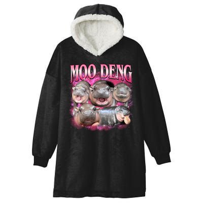 Pink Moo Deng Meme Hippo Funny Hooded Wearable Blanket