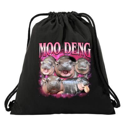 Pink Moo Deng Meme Hippo Funny Drawstring Bag