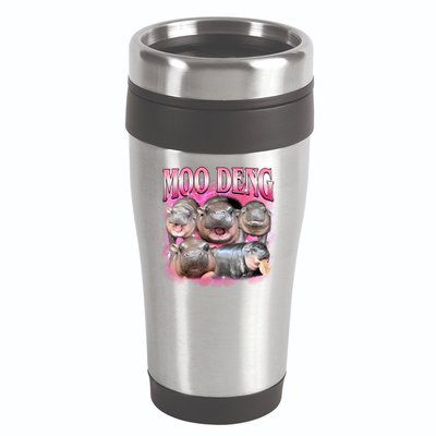 Pink Moo Deng Meme Hippo Funny 16oz Travel Tumbler