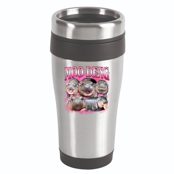 Pink Moo Deng Meme Hippo Funny 16oz Travel Tumbler