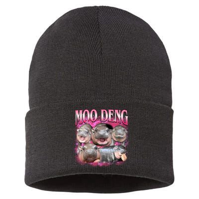 Pink Moo Deng Meme Hippo Funny Sustainable Knit Beanie