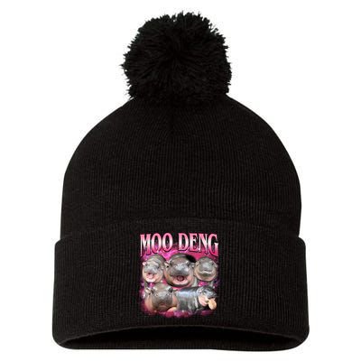 Pink Moo Deng Meme Hippo Funny Pom Pom 12in Knit Beanie