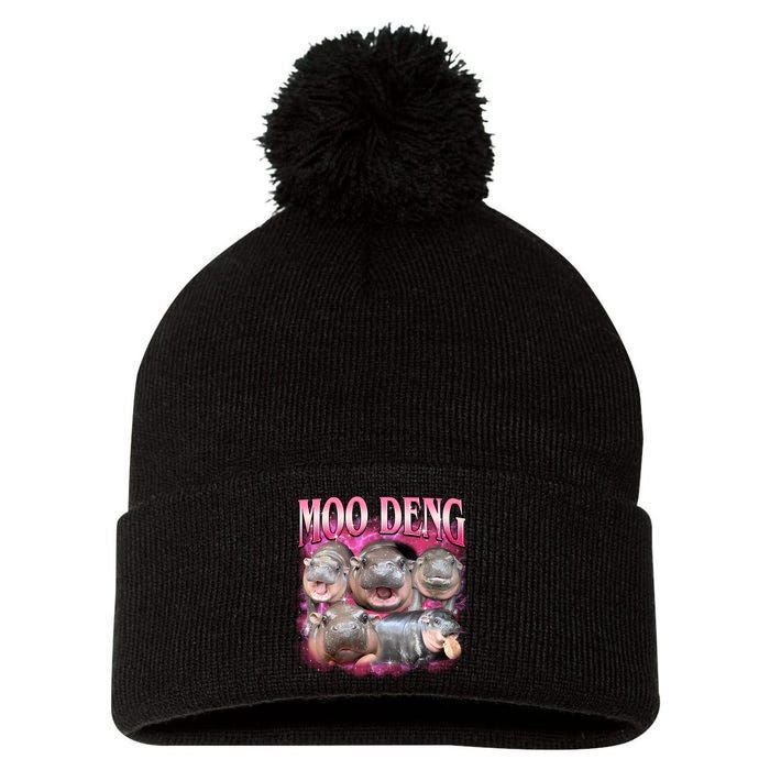 Pink Moo Deng Meme Hippo Funny Pom Pom 12in Knit Beanie