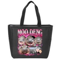 Pink Moo Deng Meme Hippo Funny Zip Tote Bag
