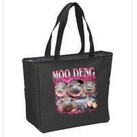 Pink Moo Deng Meme Hippo Funny Zip Tote Bag