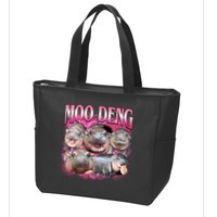 Pink Moo Deng Meme Hippo Funny Zip Tote Bag