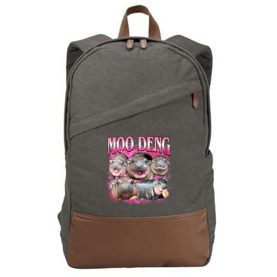 Pink Moo Deng Meme Hippo Funny Cotton Canvas Backpack