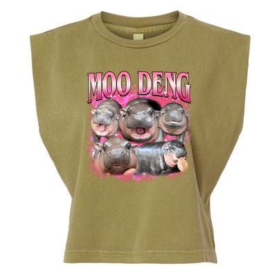 Pink Moo Deng Meme Hippo Funny Garment-Dyed Women's Muscle Tee