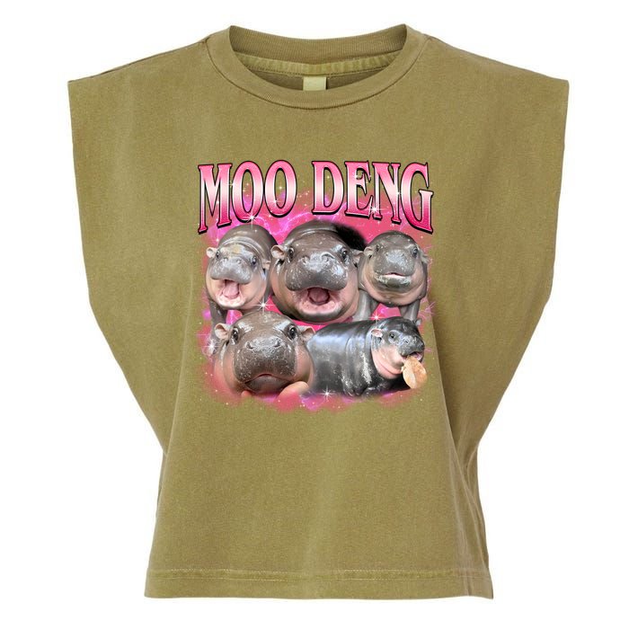 Pink Moo Deng Meme Hippo Funny Garment-Dyed Women's Muscle Tee