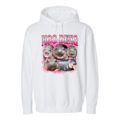 Pink Moo Deng Meme Hippo Funny Garment-Dyed Fleece Hoodie