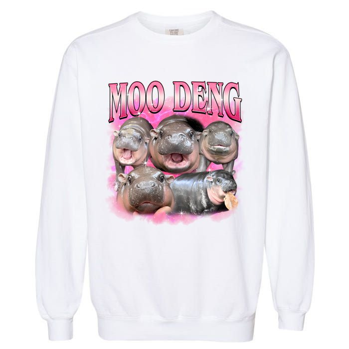 Pink Moo Deng Meme Hippo Funny Garment-Dyed Sweatshirt