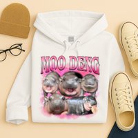 Pink Moo Deng Meme Hippo Funny Hoodie