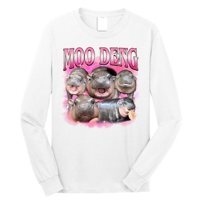 Pink Moo Deng Meme Hippo Funny Long Sleeve Shirt