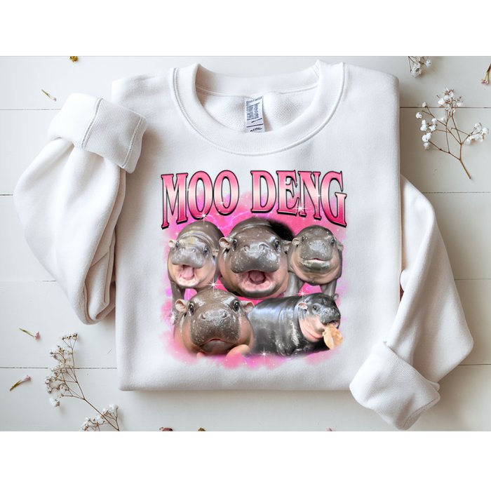 Pink Moo Deng Meme Hippo Funny Sweatshirt