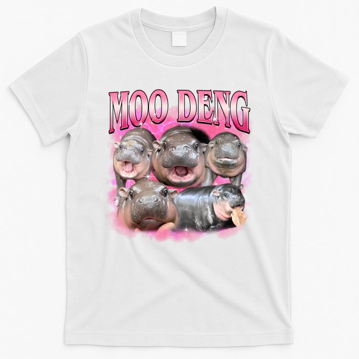 Pink Moo Deng Meme Hippo Funny T-Shirt