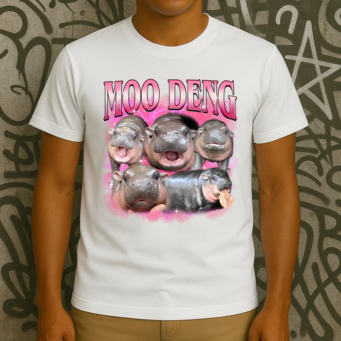 Pink Moo Deng Meme Hippo Funny T-Shirt