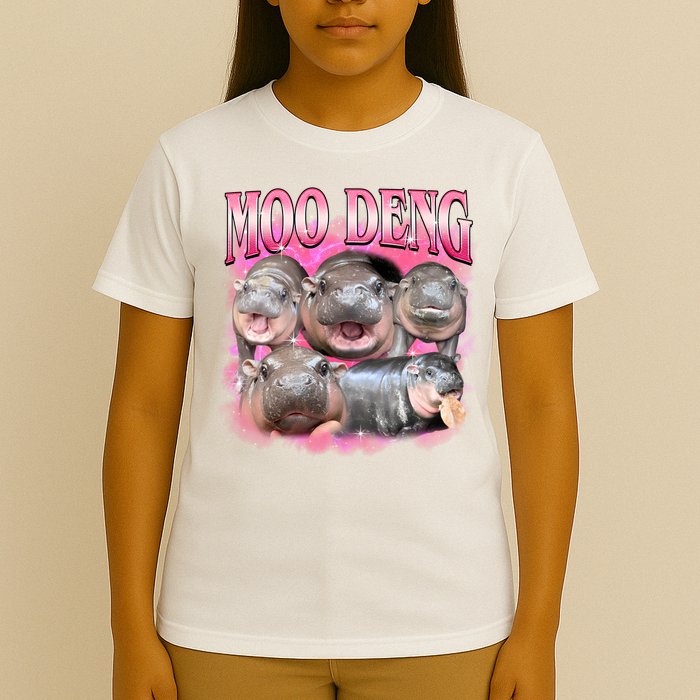 Pink Moo Deng Meme Hippo Funny T-Shirt