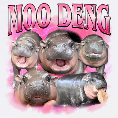 Pink Moo Deng Meme Hippo Funny T-Shirt