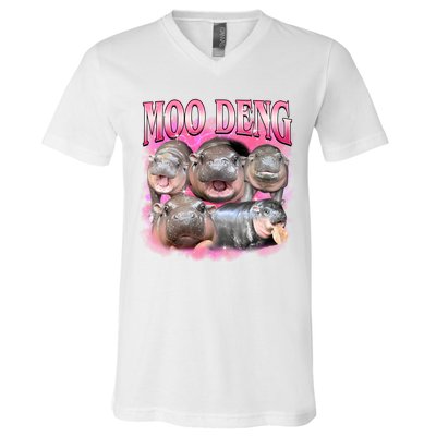Pink Moo Deng Meme Hippo Funny V-Neck T-Shirt