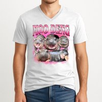 Pink Moo Deng Meme Hippo Funny V-Neck T-Shirt