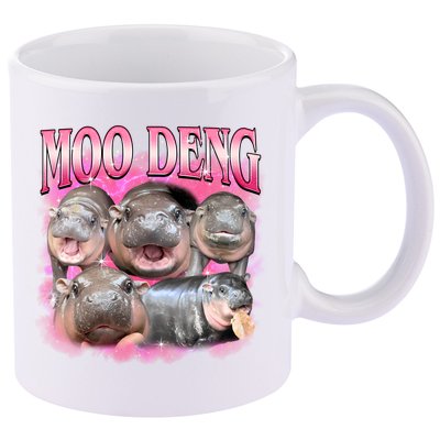 Pink Moo Deng Meme Hippo Funny 11oz C Handle Ceramic Mug