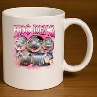 Pink Moo Deng Meme Hippo Funny 11oz C Handle Ceramic Mug